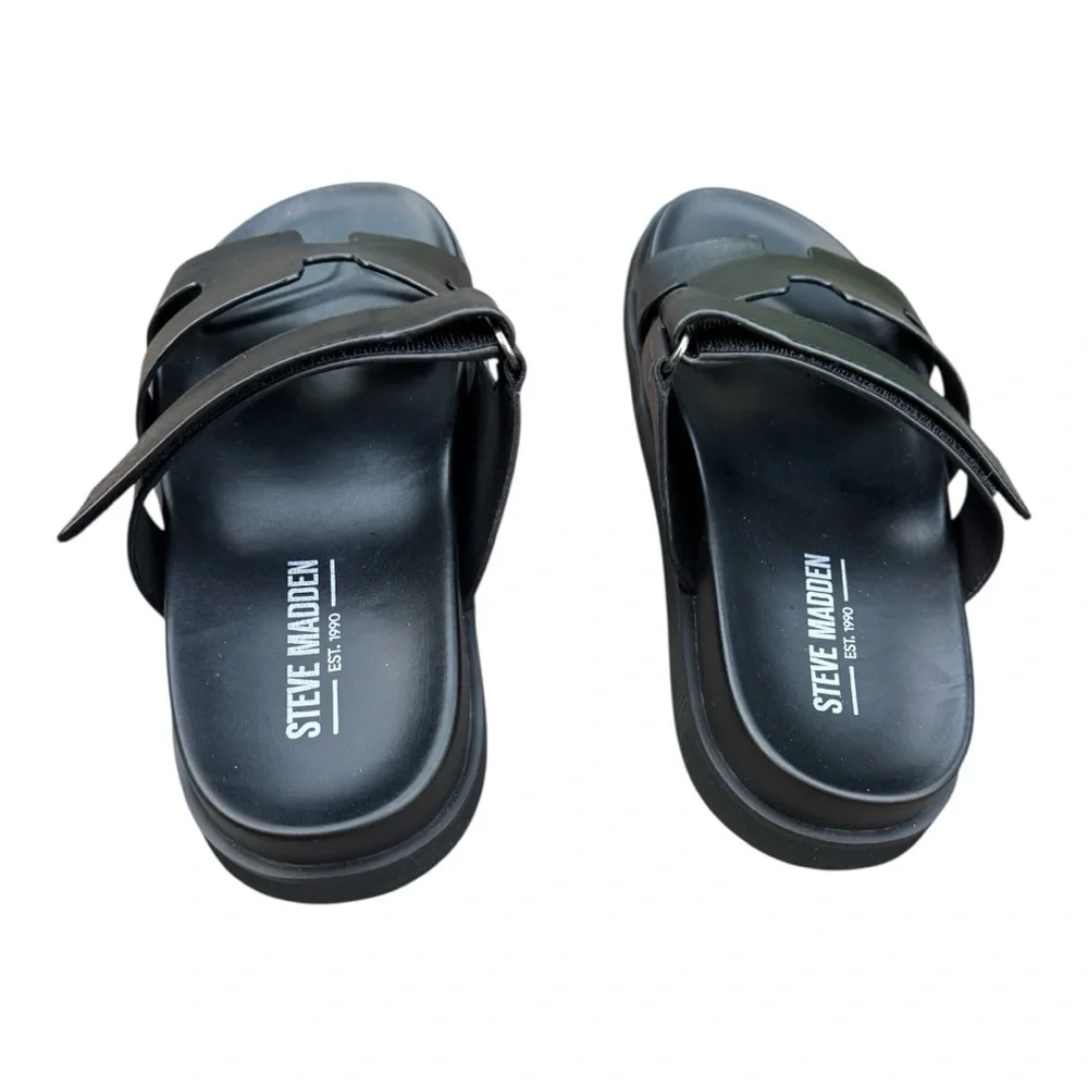 Steve Madden MAIVEN Black Leather Men's Fisherman Sandals 10